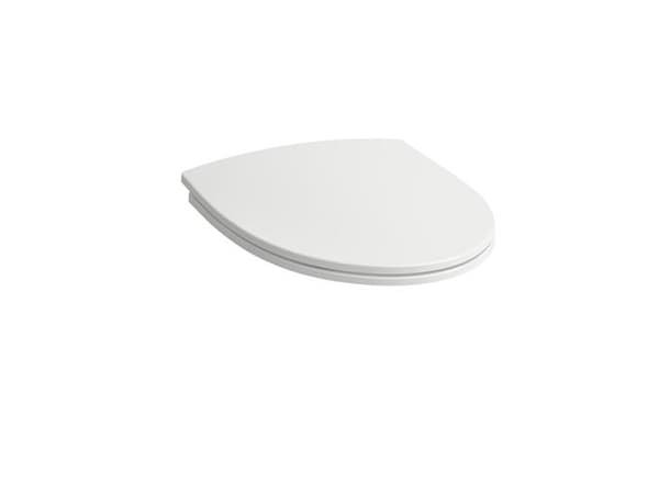 Laufen Rigo toiletsæde med softclose beslag, sædet er udført i hård hvid Duroplast og med stål beslag.