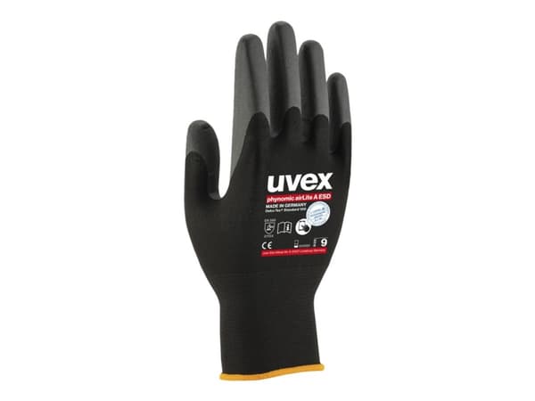 Uvex 60038, Korjaamokäsineet, Musta, Aikuinen, Aikuinen, Unisex, Staattisen purkauksen (ESD) suoja