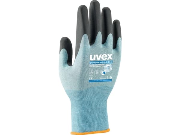 Uvex 60078, Industrihandskar, Svart, Blå, Vuxen, Vuxen, Unisex, Elektrostatiskt urladdningsskydd (ESD)