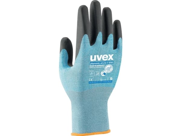 Uvex 60084, Tehdaskäsineet, Musta, Sininen, Aikuinen, Aikuinen, Unisex, Staattisen purkauksen (ESD) suoja