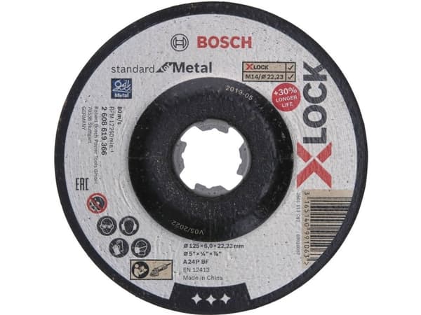 Bosch 2 608 619 366, Slipskiva, Nedsänkt i mitten, Gjutjärn, Icke-järnmetaller, Pipa, Profil, Stål, Bosch, 2,22 cm, 12,5 cm