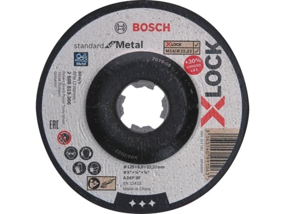Bosch 2 608 619 366, Slipskiva, Nedsänkt i mitten, Gjutjärn, Icke-järnmetaller, Pipa, Profil, Stål, Bosch, 2,22 cm, 12,5 cm