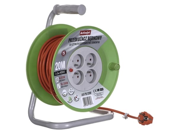 Activejet AJE-PB/20M, 20 m, 4 AC-pistorasia(a), Sisätila, Tyyppi E / F, Type F (CEE 7/4), IP20