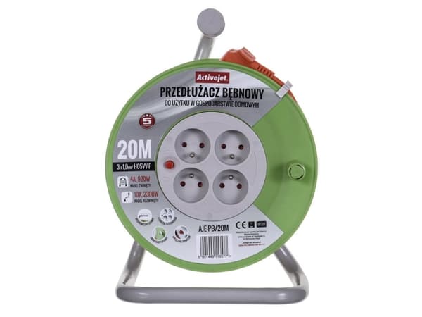 Activejet AJE-PB/20M, 20 m, 4 AC-pistorasia(a), Sisätila, Tyyppi E / F, Type F (CEE 7/4), IP20