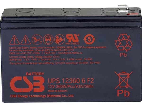 CSB Battery UPS 123606 high-rate Blybatteri 12 V 7 Ah Blyfleece (B x H x T) 151 x 99 x 51 mm Fladstik 6,35 mm Vedligeholdelsesfri, Lav selvafladning