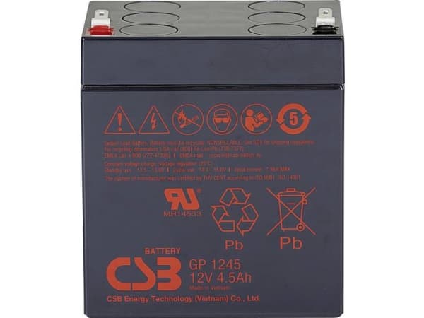 CSB Battery GP 1245 Standby USV Blybatteri 12 V 4.5 Ah Blyfleece (B x H x T) 93 x 108 x 70 mm Fladstik 4,8 mm, Fladstik 6,35 mm Vedligeholdelsesfri,