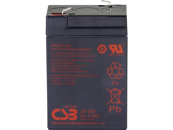 CSB Battery GP 645 Standby USV Blybatteri 6 V 4.5 Ah Blyfleece (B x H x T) 70 x 107 x 48 mm Fladstik 4,8 mm Vedligeholdelsesfri, Lav selvafladning