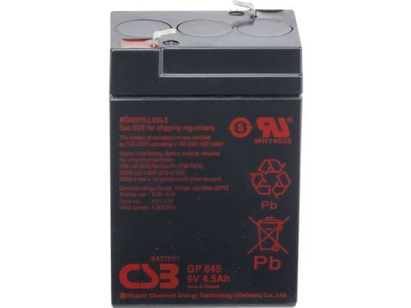 CSB Battery GP 645 Standby USV Blybatteri 6 V 4.5 Ah Blyfleece (B x H x T) 70 x 107 x 48 mm Fladstik 4,8 mm Vedligeholdelsesfri, Lav selvafladning