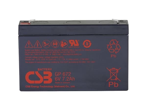 CSB Battery GP 672 Standby USV Blybatteri 6 V 7.2 Ah Blyfleece (B x H x T) 151 x 101 x 34 mm Fladstik 4,8 mm, Fladstik 6,35 mm Vedligeholdelsesfri, L