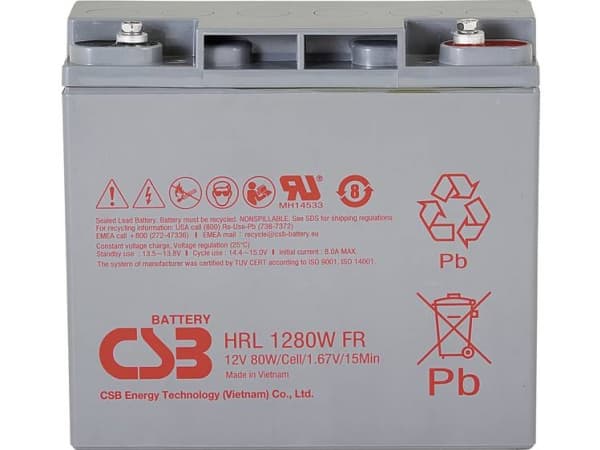 CSB Battery HRL 1280W high-rate longlife Blybatteri 12 V 20 Ah Blyfleece (B x H x T) 181 x 167 x 76 mm M5 skruetilslutning Vedligeholdelsesfri, Lav