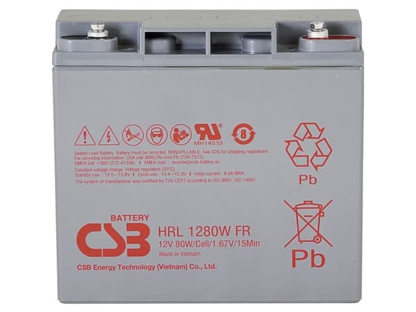 CSB Battery HRL 1280W high-rate longlife Blybatteri 12 V 20 Ah Blyfleece (B x H x T) 181 x 167 x 76 mm M5 skruetilslutning Vedligeholdelsesfri, Lav