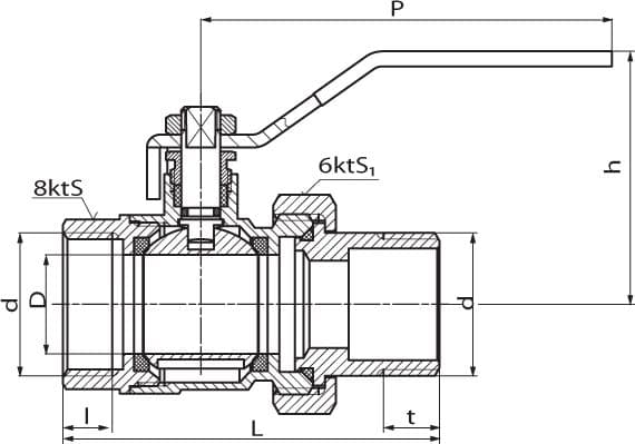 Perfexim WZ DN20 vesipalloventtiili kahvalla vahvistettu PHA-005/R G3/4 WZ PN30 DN20 (00-005-0200-100)