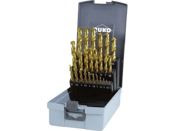 RUKO 250215TRO HSS-G Spiralborsæt 25 dele 1 mm, 1.5 mm, 2 mm, 2.5 mm, 3 mm, 3.5 mm, 4 mm, 4.5 mm, 5 mm, 5.5 mm, 6 mm, 6.5 mm, 7 mm, 7.5 mm, 8 mm, 8.5