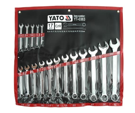 Yato YT-0363, 8,9,10,11,12,13,14,15,16,17,18,19,22,24,27,30,32 mm, Kromfarget, Kromvanadiumstål, Kromfarget, Satin, 15°