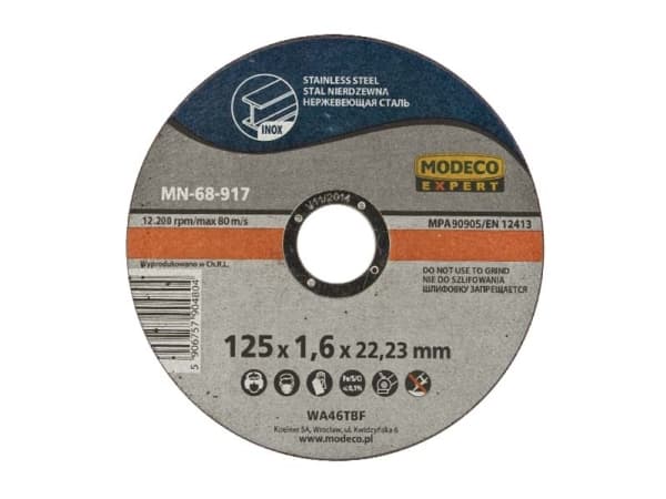 Modeco Thin flat grinding wheel for cutting stainless steel 125x1.6x22.23mm 25 pcs. - MN-68-915