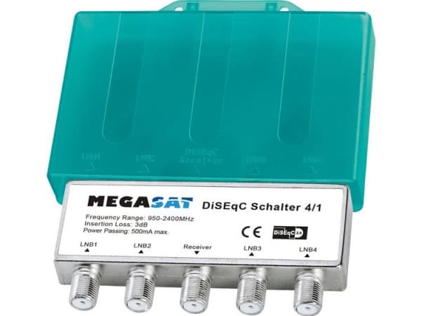 Megasat DiSEqC Switch 4-1 Pro, 4 ingångar, 1 utgångar, 950 - 2400 MHz, -40 - 60 ° C, 77 mm, 100 mm