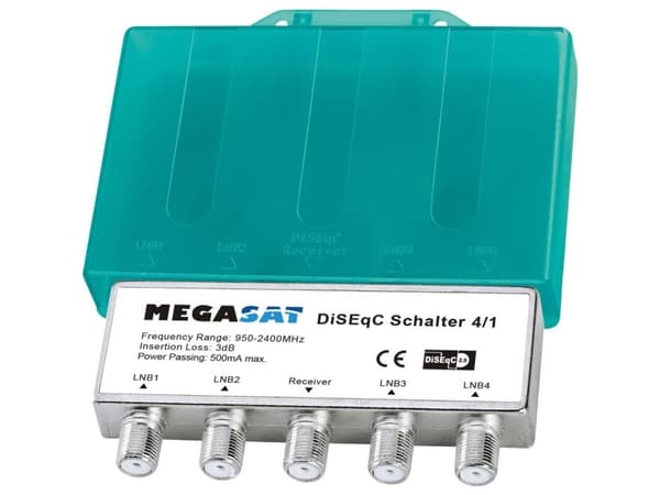 Megasat DiSEqC Switch 4-1 Pro, 4 ingångar, 1 utgångar, 950 - 2400 MHz, -40 - 60 ° C, 77 mm, 100 mm