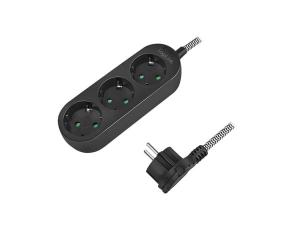 LogiLink LPS261, 1,5 m, 3 AC-pistorasia(a), Sisätila, IP20, 1,5 mm², Musta, Valkoinen