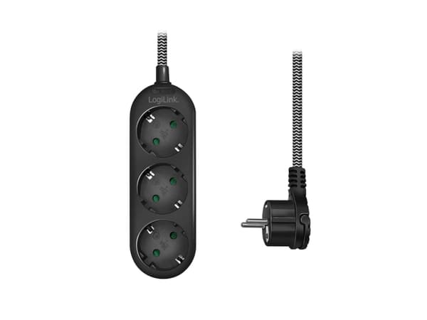 LogiLink LPS261, 1,5 m, 3 AC-pistorasia(a), Sisätila, IP20, 1,5 mm², Musta, Valkoinen