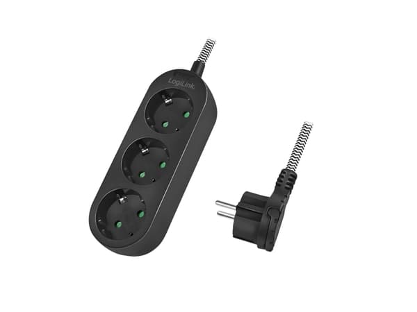 LogiLink LPS261, 1,5 m, 3 AC-pistorasia(a), Sisätila, IP20, 1,5 mm², Musta, Valkoinen