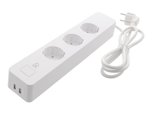 DELTACO Smart Home SH-P03USB2 - Älykäs jatkojohto - AC 200-240 V - 2990 wattia - Wi-Fi - tulo: CEE 7/4 - lähtöliittimet: 3 (2 x USB, 3 x teho CEE 7/3