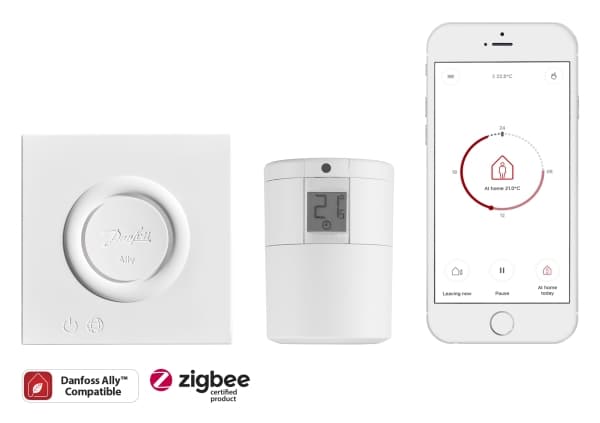 Danfoss Ally, 2400 MHz, 0 - 30 m, -10 - 55 °C, Amazon Alexa & Google Assistant, Langaton, Valkoinen