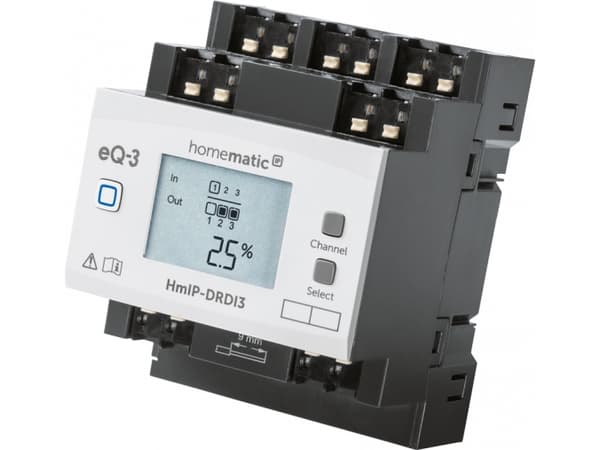 Homematic IP HMIP-DRDI3, Himmentimen ohjain, DIN-kiskokiinnitys, 3 kanavaa, 869,65 MHz, 190 m, IP20