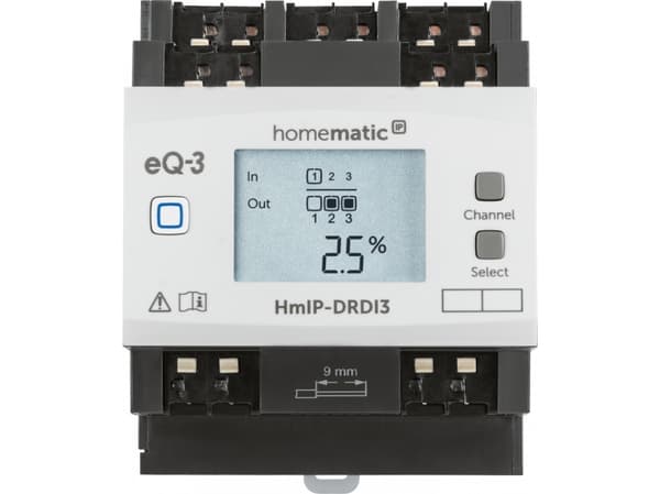 Homematic IP HMIP-DRDI3, Himmentimen ohjain, DIN-kiskokiinnitys, 3 kanavaa, 869,65 MHz, 190 m, IP20