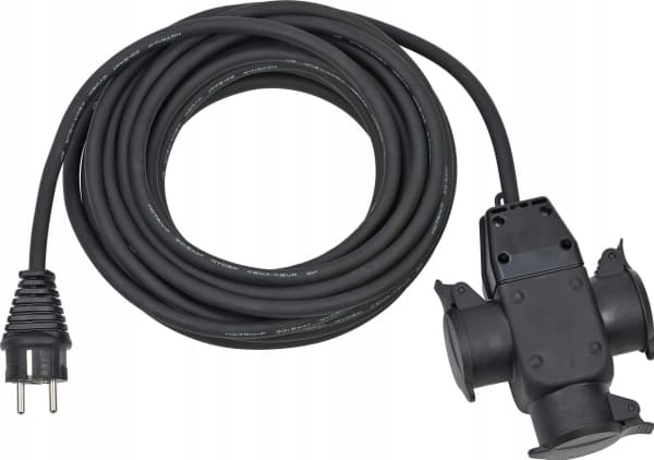 Brennenstuhl 1167810301, 10 m, 3 AC-utgångar, Utomhus, IP44, Gummi, Svart
