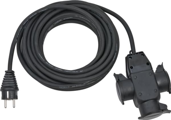 Brennenstuhl 1167810301, 10 m, 3 AC-utgångar, Utomhus, IP44, Gummi, Svart