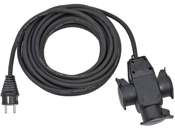 Brennenstuhl 1167810301, 10 m, 3 AC-utgångar, Utomhus, IP44, Gummi, Svart