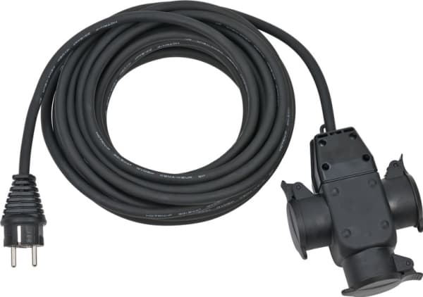 Brennenstuhl 1167810301, 10 m, 3 AC-utgångar, Utomhus, IP44, Gummi, Svart
