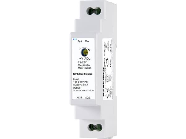 BASETech PSDS-15-24-2, PS transformer, Vit, Överbelastning, Plast, 100 - 240 V, 50 - 60 hz
