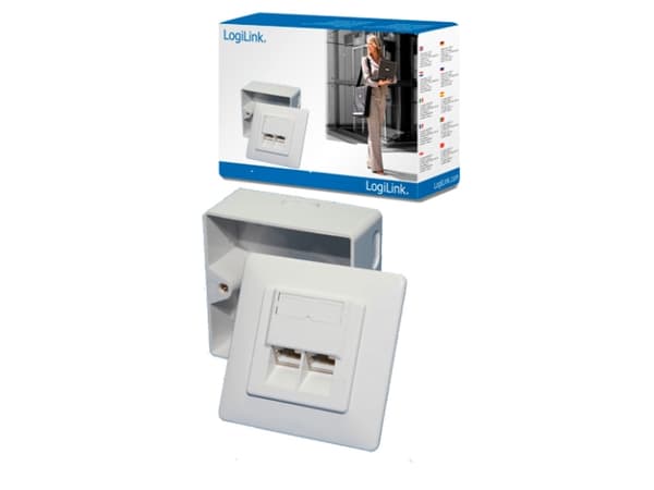 LogiLink NP0006A, 2 x RJ-45, Vit, Akrylnitrilbutadienstyren (ABS), Metall, RoHS, 125 V, 1,5 A