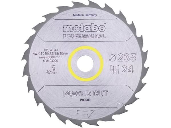 Metabo 628493000, Hårt träslag, Konstruktionsvirke, 23,5 cm, 3 cm, 1,8 mm, 6600 RPM, 2,6 mm
