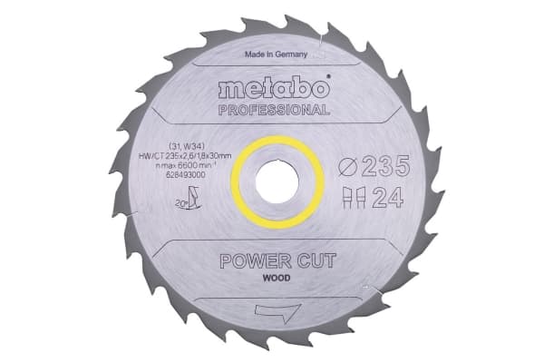 Metabo 628493000, Hårt träslag, Konstruktionsvirke, 23,5 cm, 3 cm, 1,8 mm, 6600 RPM, 2,6 mm