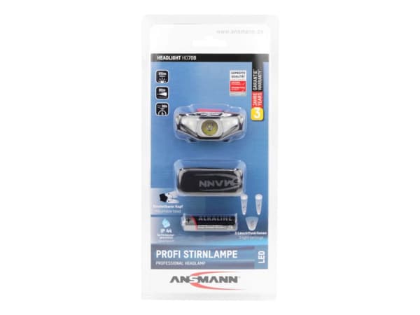 Ansmann HD70B, Hodebåndslommelykt, Svart, Akrylonitril-butadien-styren (ABS), Plastikk, IP44, LED, 1 lamper