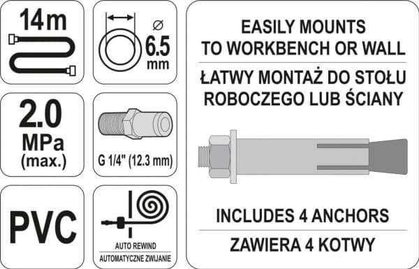 Yato YT-24243, 20 bar, Musta, Punainen, 14 m, 6,5 mm