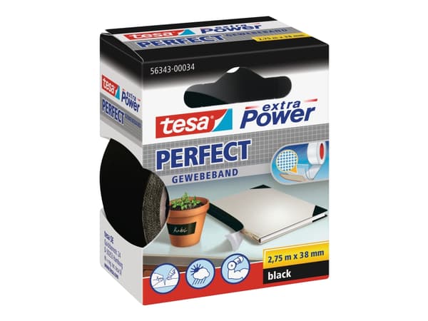 Tesa extra Power Perfect - Tekstiltape - 38 mm x 2.75 m - svart
