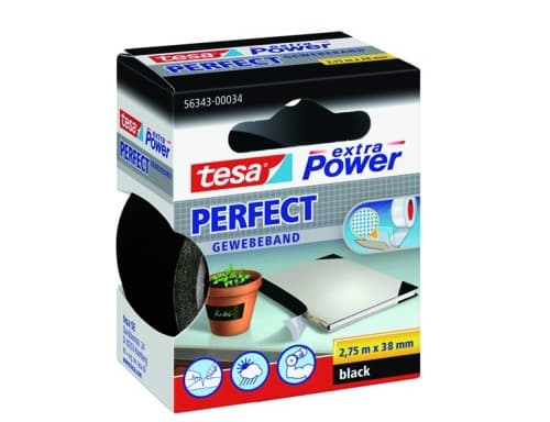 Tesa extra Power Perfect - Tekstiltape - 38 mm x 2.75 m - svart