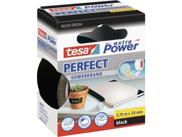 Tesa extra Power Perfect - Tekstiltape - 38 mm x 2.75 m - svart