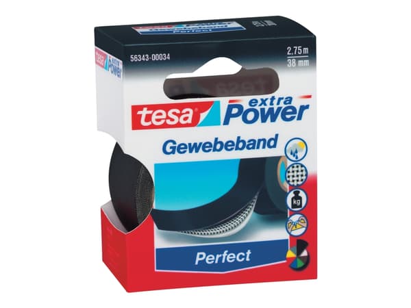 Tesa extra Power Perfect - Tekstiltape - 38 mm x 2.75 m - svart