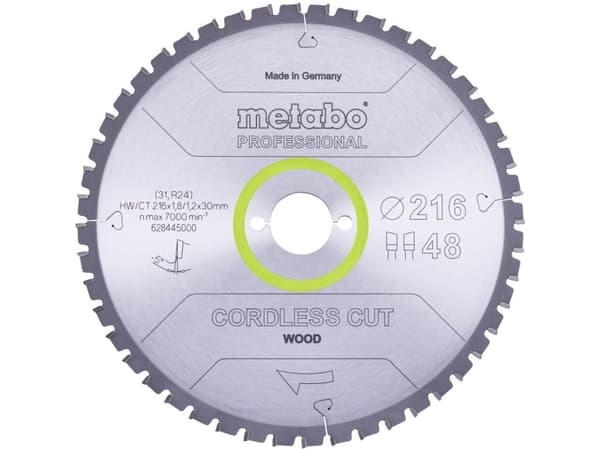 Metabo Cordless Cut Wood 628445000 Cirkelsågsblad 216 x 30 x 1,2 mm Antal tänder (per tum): 48 1 st