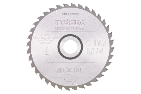 Metabo 628075000, Gjuten aluminium, brons, Spånskiva, Koppar, Laminat, MDF, Plast, Trä, 19 cm, 3 cm, Tungsten Carbide Tipped (TCT), 1,4 mm, 8000 RPM