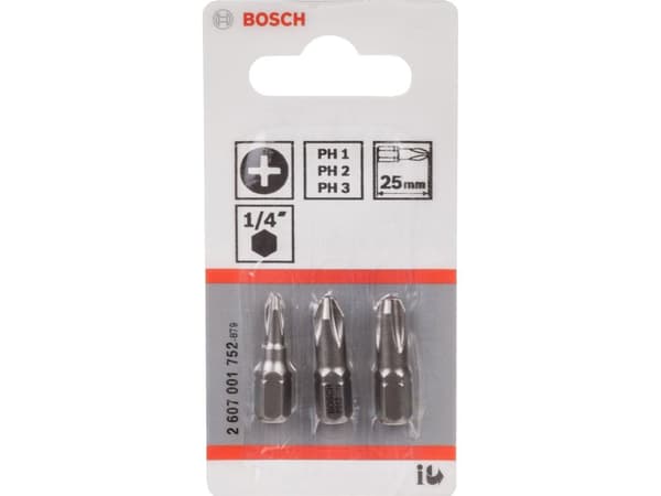 Bosch Accessories 2607001752 Krydskærv-bit PH 1, PH 2, PH 3 ekstra hård C 6.3 3 stk