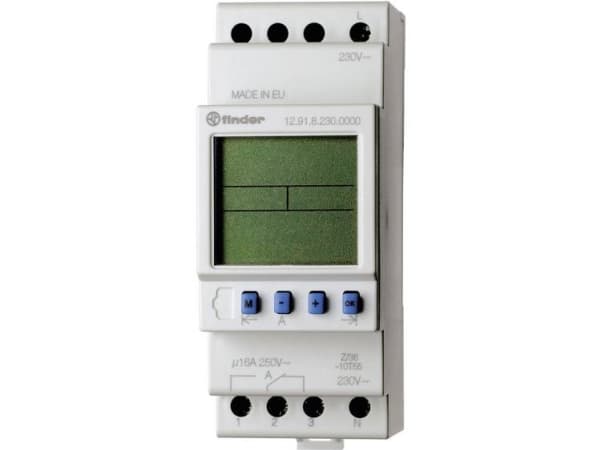 Finder 12.91.8.230.0000 Timer för DIN-skena 230 V/AC 1 x växlingskontakt 16 A 250 V/AC Dagprogram