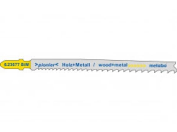 Metabo 623677000, Figursågblad, Metall, Polyvinylklorid (PVC), Trä, Trä med spik, Bimetall, Blå, Grå, Gul, 10,6 cm, 1,25 mm