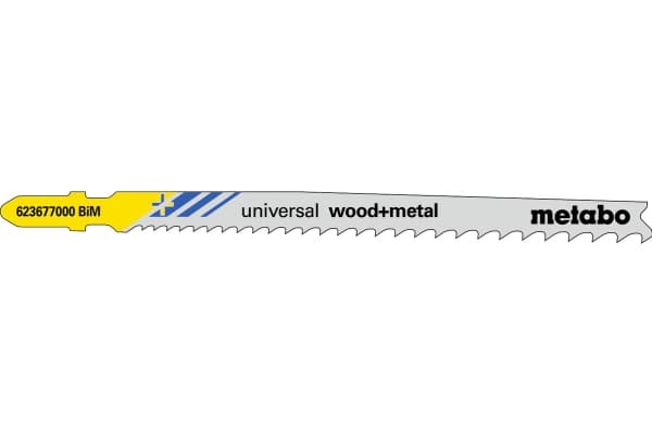 Metabo 623677000, Figursågblad, Metall, Polyvinylklorid (PVC), Trä, Trä med spik, Bimetall, Blå, Grå, Gul, 10,6 cm, 1,25 mm