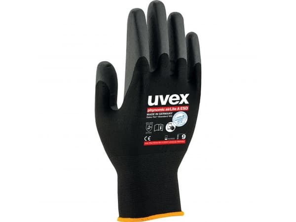 Uvex 60038, Verkstedhansker, Sort, Voksen, Voksen, Unisex, Beskyttelse mot elektrostatisk utladning (ESD)
