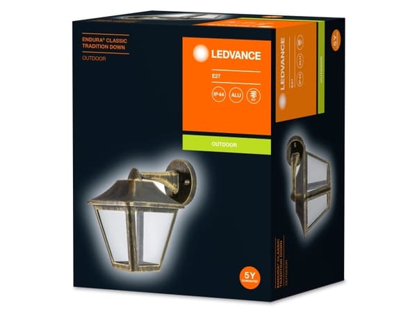 LEDVANCE ENDURA CLASSIC Tradition, Väggbelysning för utomhusbruk, Svart, Guld, Gjuten aluminium, IP44, Entré, Fasad, Trädgårdsgång, Terass, I Svart, Guld